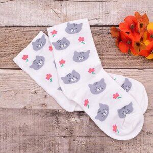 Andi Larose Womens Kitty Cat Pattern Socks Gray on White Gift Packaged